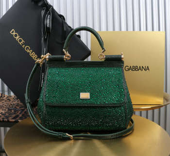 Uubags Dolce & Gabbana Sicily satin bag with embedded rhinestones in green 20x16x8cm