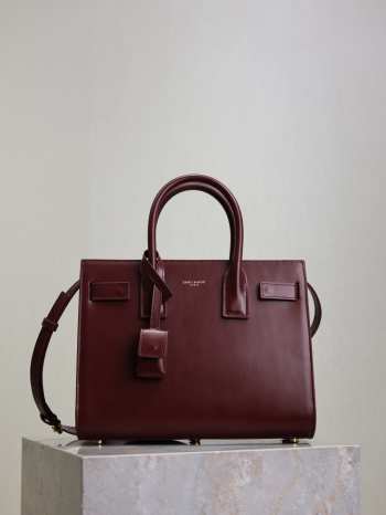 Uubags YSL Small Sac De Jour In Burgundy Smooth Leather Bag 26x20.5x12.5cm