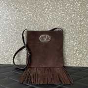 Uubags Valentino Garavani Nellcote Brown Suede Shoulder Bag With Fringes 30x31x3cm - 1