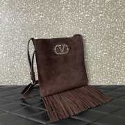 Uubags Valentino Garavani Nellcote Brown Suede Shoulder Bag With Fringes 30x31x3cm - 5