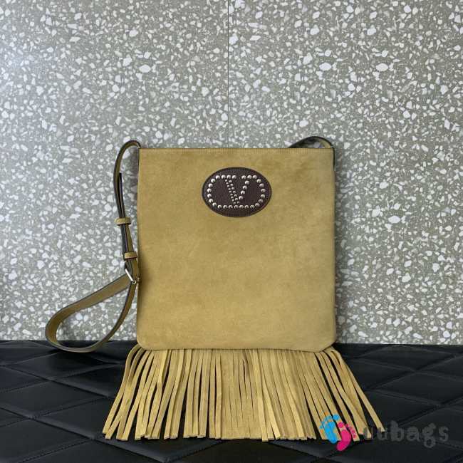 Uubags Valentino Garavani Nellcote Beige Suede Shoulder Bag With Fringes 30x31x3cm - 1