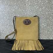 Uubags Valentino Garavani Nellcote Beige Suede Shoulder Bag With Fringes 30x31x3cm - 1