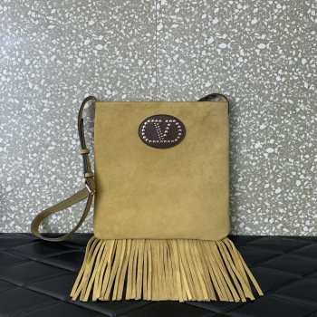 Uubags Valentino Garavani Nellcote Beige Suede Shoulder Bag With Fringes 30x31x3cm