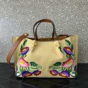 Valentino Garavani Medium Shopping Bag In Raffia With Floral Embroidery Natural/Multicolor 35x25x17cm - 5
