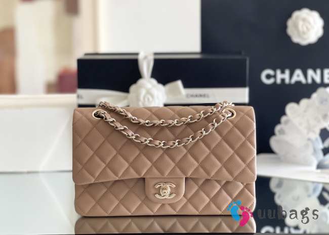 Uubags Chanel Medium Classic Double Flap Bag Dark Beige Caviar Light Gold Hardware 15.5x25.5x6.5cm - 1
