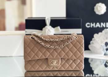 Uubags Chanel Medium Classic Double Flap Bag Dark Beige Caviar Light Gold Hardware 15.5x25.5x6.5cm