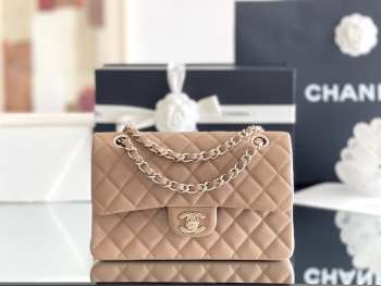 Uubags Chanel Classic Double Flap Bag Dark Beige Caviar Light Gold Hardware 14.5x6x23cm