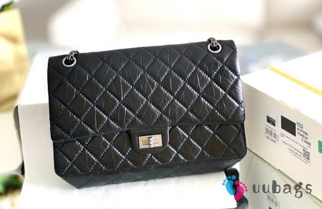 Uubags Chanel Large 2.55 Flap Bag Wrinkled Calfskin & Silver Gold Plated Metal Black 19.5x28x7.5cm - 1