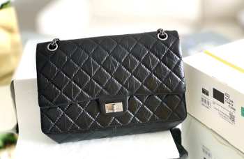 Uubags Chanel Large 2.55 Flap Bag Wrinkled Calfskin & Silver Gold Plated Metal Black 19.5x28x7.5cm