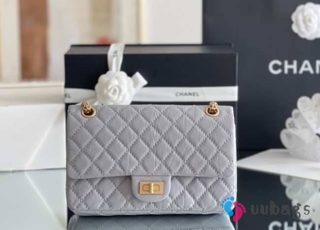 Uubags Chanel Mini 2.55 Flap Bag Grey Aged Calfskin Antique Gold Hardware 24cm - 1