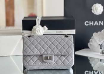 Uubags Chanel Mini 2.55 Flap Bag Grey Aged Calfskin Antique Silver Hardware 24cm