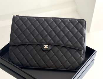 Uubags Chanel Caviar Quilted Large Flap Zip Clutch With Gold Hardware 29x20x1cm