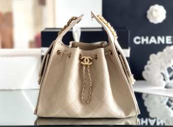 Uubags Chanel 25 Small Handbag Grained Calfskin & Gold-Tone Metal In Beige 30x26x14cm