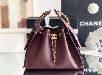 Uubags Chanel 25 Small Handbag Grained Calfskin & Gold-Tone Metal In Burgundy 30x26x14cm