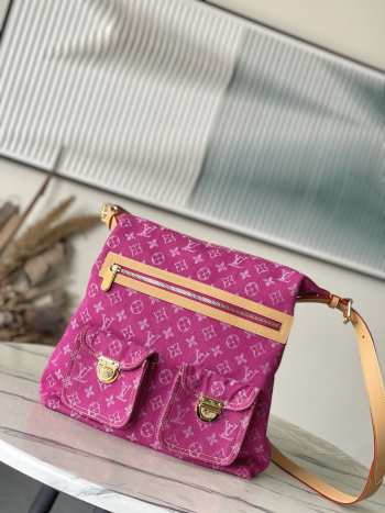 Uubags Louis Vuitton Pink Monogram Denim Baggy GM Bag 30x34x13cm