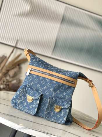 Uubags Louis Vuitton Blue Monogram Denim Baggy GM Bag 30x34x13cm