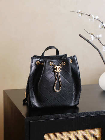 Uubags Chanel 25 Medium Backpack Grained Calfskin & Gold Metal In Black 23x23x14cm