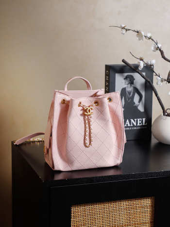 Uubags Chanel 25 Medium Backpack Grained Calfskin & Gold Metal In Pink 23x23x14cm