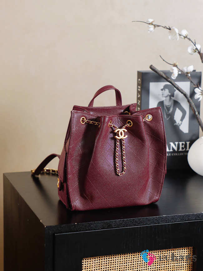 Uubags Chanel 25 Medium Backpack Grained Calfskin & Gold Metal In Burgundy 23x23x14cm - 1