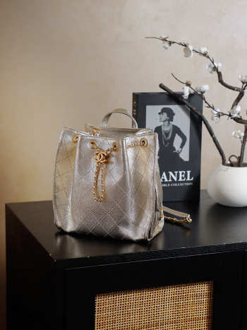 Uubags Chanel 25 Medium Backpack Grained Calfskin & Gold Metal In Gold 23x23x14cm