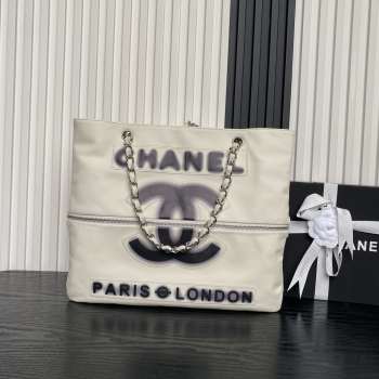 Uubags Chanel Paris London Shopper Tote Bag In Off-White/Black 38x33cm