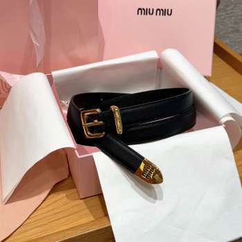 Uubags Miu Miu leather belt black with gold hardware 2cm