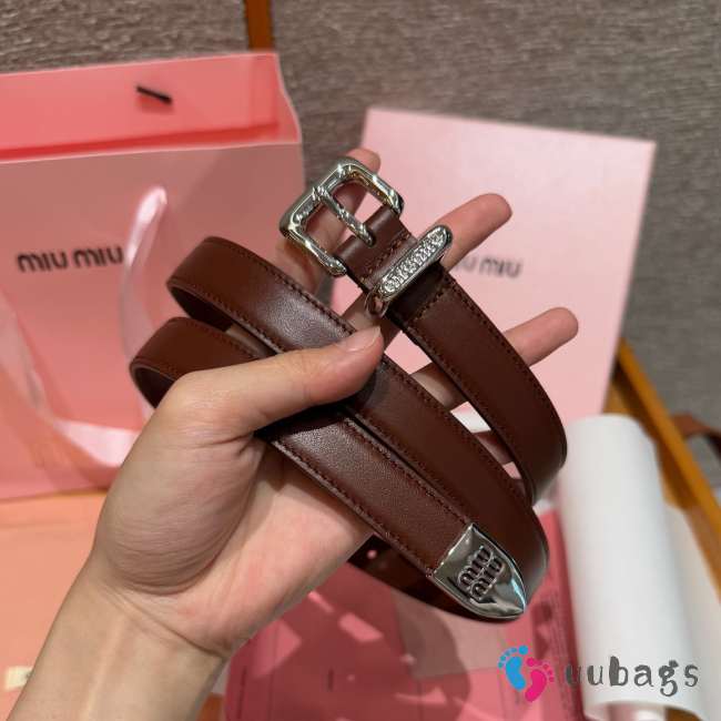 Uubags Miu Miu leather belt brown with silver hardware 2cm - 1