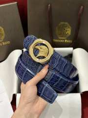 Uubags Stefano Ricci polished crocodile leather belt in blue with gold hardware 3.8cm - 6