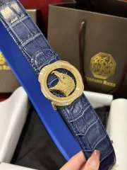 Uubags Stefano Ricci polished crocodile leather belt in blue with gold hardware 3.8cm - 4