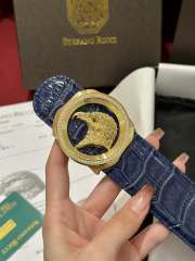 Uubags Stefano Ricci polished crocodile leather belt in blue with gold hardware 3.8cm - 3