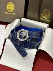 Uubags Stefano Ricci polished crocodile leather belt in blue with silver hardware 3.8cm - 1