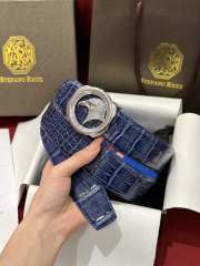Uubags Stefano Ricci polished crocodile leather belt in blue with silver hardware 3.8cm - 2