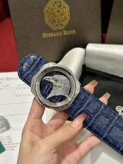 Uubags Stefano Ricci polished crocodile leather belt in blue with silver hardware 3.8cm - 6