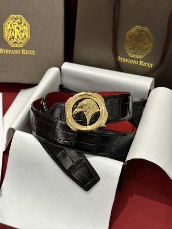 Uubags Stefano Ricci polished crocodile leather belt in black with gold hardware 3.8cm
