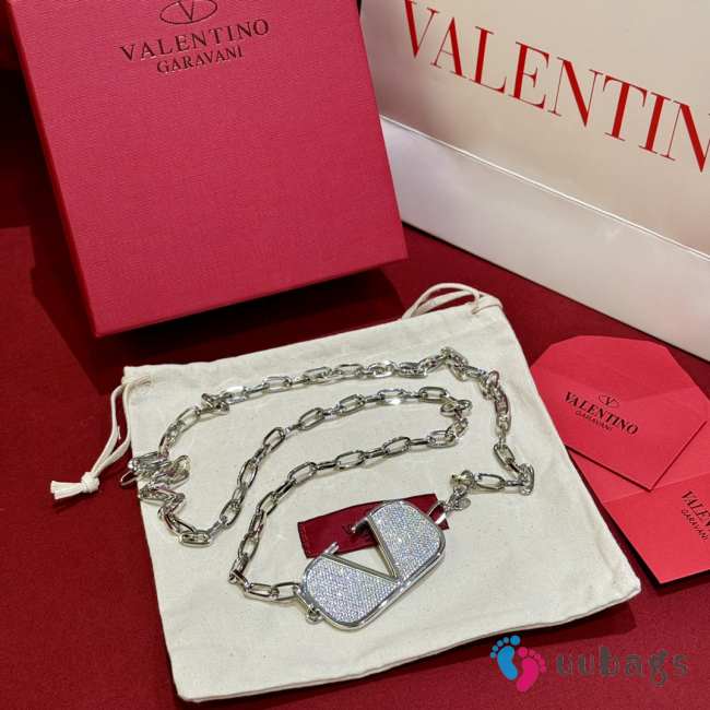 Uubags Valentino VLogo crystal-embellished chain belt silver - 1