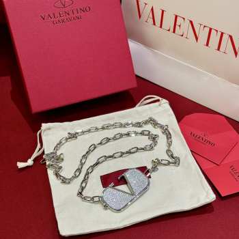 Uubags Valentino VLogo crystal-embellished chain belt silver