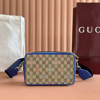 Uubags Gucci multicolor small bag blue leather trim 22.5x14x7.5cm