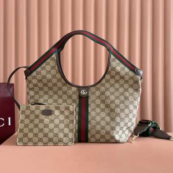 Uubags Gucci Giglio medium tote bag beige and dark brown GG canvas 50x47x14cm