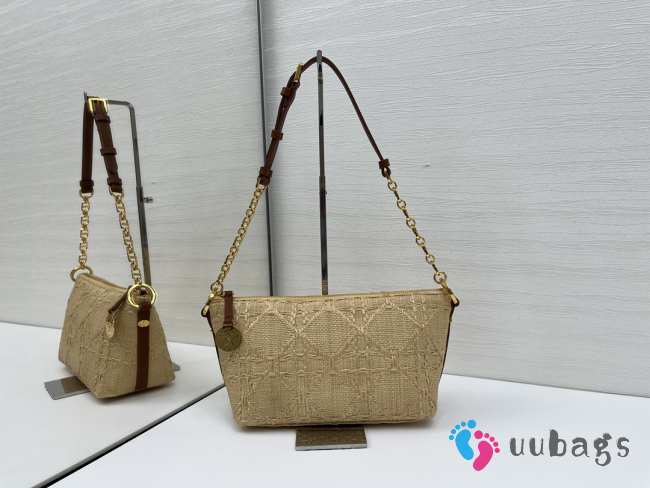 Uubags Diorstar chain dumpling bag beige raffia-effect fabric with cannage pattern 22x14.5x10cm - 1