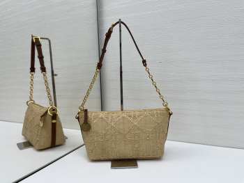Uubags Diorstar chain dumpling bag beige raffia-effect fabric with cannage pattern 22x14.5x10cm