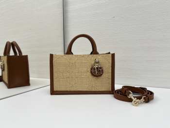 Uubags Mini Dior Book Tote Bag Beige Cannage Raffia 21.5x13x7.5cm