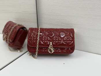 Uubags My Dior phone pouch Dior Talk red cannage-patterned glossy calf leather 18.5x10x4cm