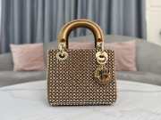 Uubags Dior Mini Lady Bag Square-Pattern Embroidery Set with Strass and White Round Beads 17x15x7cm - 1