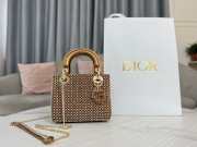 Uubags Dior Mini Lady Bag Square-Pattern Embroidery Set with Strass and White Round Beads 17x15x7cm - 6