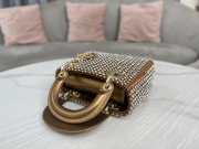 Uubags Dior Mini Lady Bag Square-Pattern Embroidery Set with Strass and White Round Beads 17x15x7cm - 4