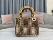 Uubags Dior Mini Lady Bag Square-Pattern Embroidery Set with Strass and White Round Beads 17x15x7cm - 3