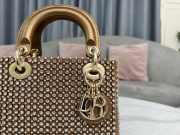 Uubags Dior Mini Lady Bag Square-Pattern Embroidery Set with Strass and White Round Beads 17x15x7cm - 2