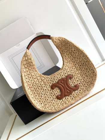 Uubags Celine classic panier hobo bag in natural /tan raffia and calfskin 33x16x4cm