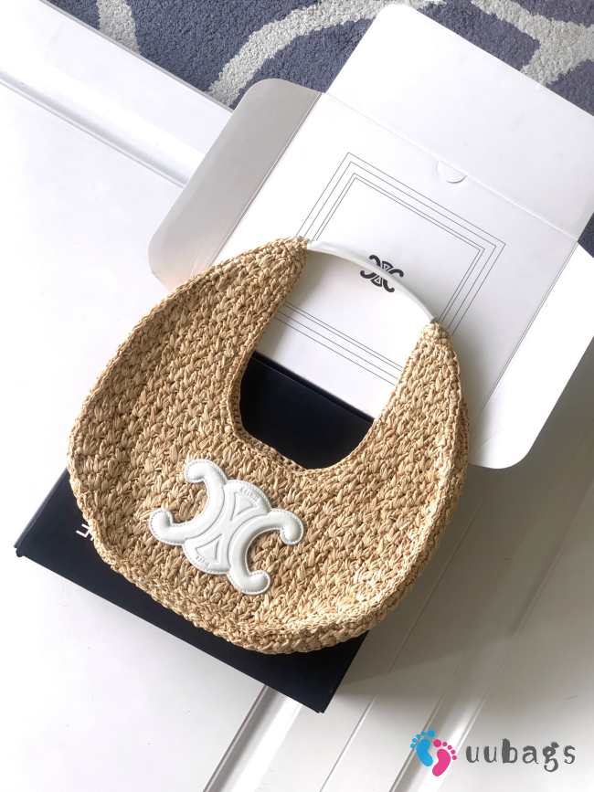 Uubags Celine classic panier hobo bag in natural /white raffia and calfskin 33x16x4cm - 1