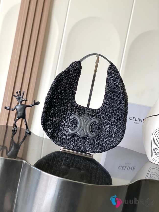 Uubags Celine classic panier hobo bag in black raffia and calfskin 33x16x4cm - 1